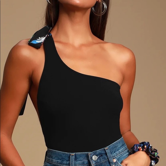 Lulu’s Size S One Shoulder Satin Ribbon Bodysuit - Picture 9 of 9